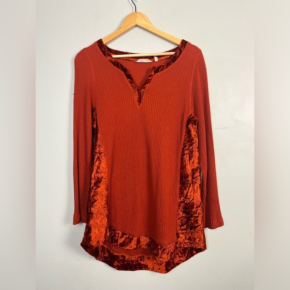 Soft Surroundings Sweater Womens Large Pullover V Neck Orange Velvet Casual